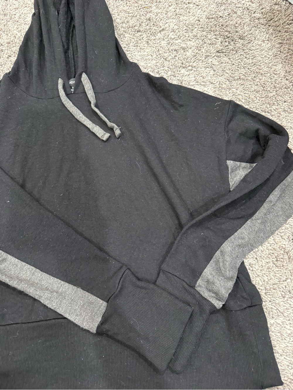 Beyond Yoga Black Hooded Pullover with Gray Accent Stripes - Picture 2 of 4